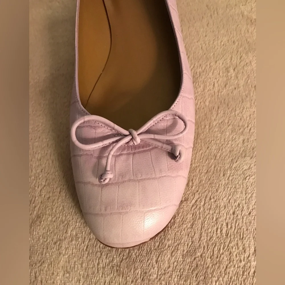 Stuart Weitzman Lilac Croc-Embossed Ballet Flats with Bow